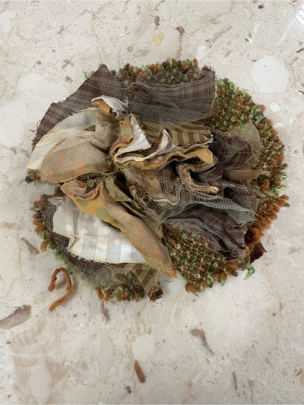 Earth Tone Fabric Floral Brooch — Green & Brown